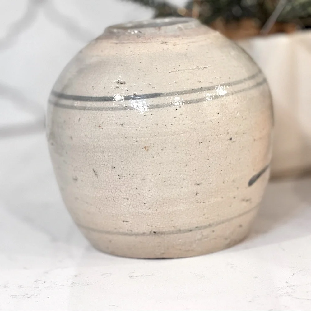 Antique Chinese Stoneware 6” Chinoiserie Ginger Jar